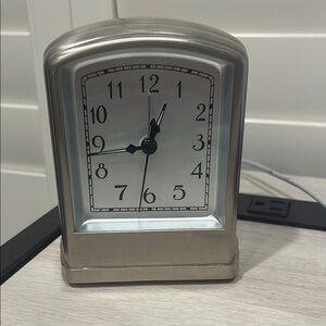 Pottery Barn Silver Brushed Nickel Desk Table Retro Art Deco Clock